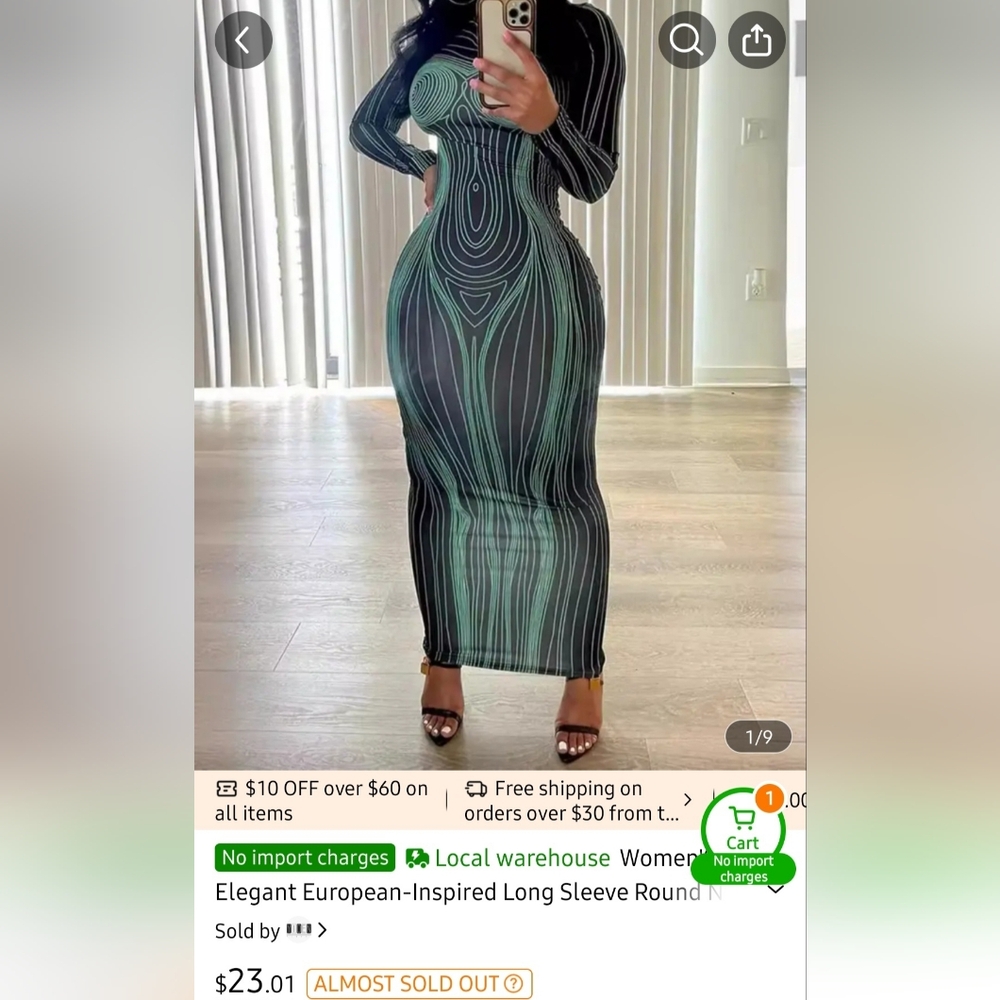 Elegant Green Long Sleeve Dress Size M